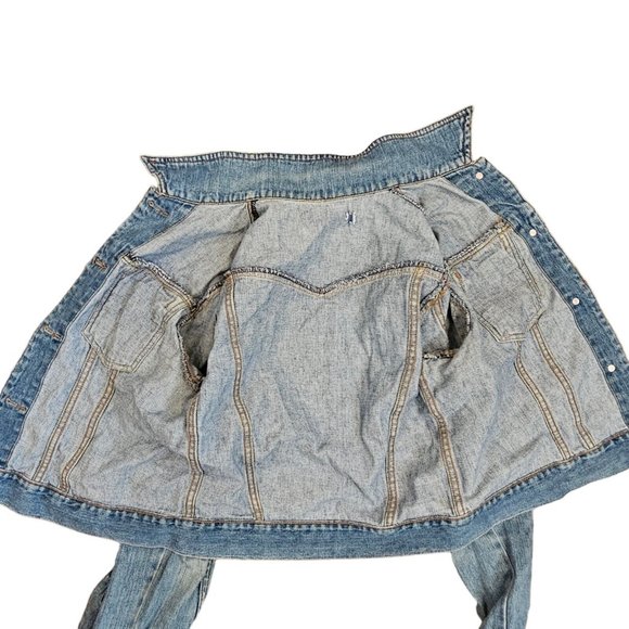 Y2K Roxy XS Blue Denim Jean‎ Trucker Jacket Medium Wash Classic Short Cotton - Picture 8 of 9